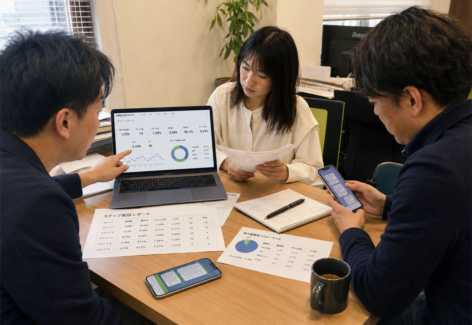 配信データを一緒に見ながら進め方を確認するAsetZのチーム